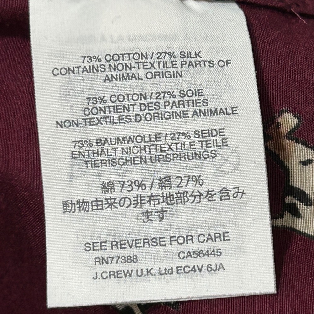 J. Crew Burgundy Dog Print Button Up Shirt Top Women OP Long‎ Sleeve - Picture 7 of 8
